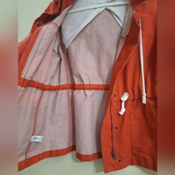 LOFT womens Orange Hooded Utility Jacket medium Anorak Drawstring Casualcore - Picture 8 of 8